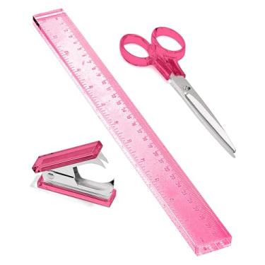 Imagem de OfficeGoods Conjunto de mesa de acrílico de 3 peças - inclui régua, removedor de grampo, tesoura - acessórios de mesa funcionais e elegantes - ferramentas de papelaria para casa, escritório e escola -