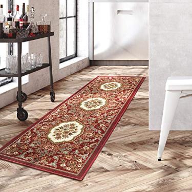 Imagem de Antep Rugs Alfombras antiderrapante (antiderrapante) 2 x 17 cm, forro de borracha moderno, floral, de perfil baixo, tapete de corredor para área interna (vermelho, 6 x 18 cm)