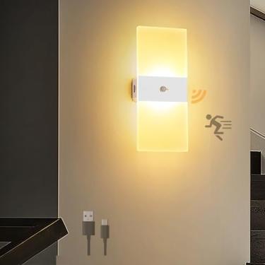 Imagem de Luminárias de parede LED operadas por bateria com sensor de movimento, arandelas de parede modernas sem fio, recarregáveis por USB, lâmpadas de parede magnéticas alimentadas por bateria, cab