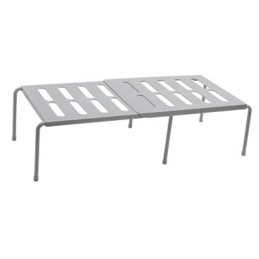 Imagem de Organizador da Prateleira do Armário, Prateleiras de Armazenamento Extensíveis da Cozinha Prateleiras da Bancada do Armário, Cremalheira Resistente da Prateleira do Armazenamento