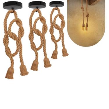 Imagem de Kit 3 Luminária Pendente Duplo Corda Sisal Rústico 1m Lpcr12