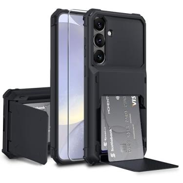 Imagem de GOVTAN Capa compatível com Samsung Galaxy S25 Plus 5G com suporte de cartão integrado [loja com 5 cartões], proteção RFID, capa de telefone resistente à prova de choque de TPU de camada dupla, preta