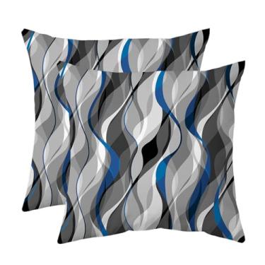 Imagem de Conjunto de 2 capas de almofada cinza azul e branco com linhas geométricas modernas para sala de estar, sofá, decoração de casa, arte abstrata, fronhas decorativas, capas de almofadas externas 50,8 x
