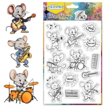 Imagem de CHGCRAFT Carimbo transparente de silicone personalizado Music Mouse, selos de selo de música para álbum de fotos faça você mesmo, criação de cartões decorativos, mouse, 6,3 × 11 cm