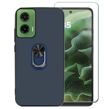 Imagem de Ranyi Capa para Motorola Moto G35 com protetor de tela, capa para celular Moto G35 5G, capa fina de TPU e suporte de anel giratório 360 com suporte de borracha de silicone para Motorola Moto G35 5G -