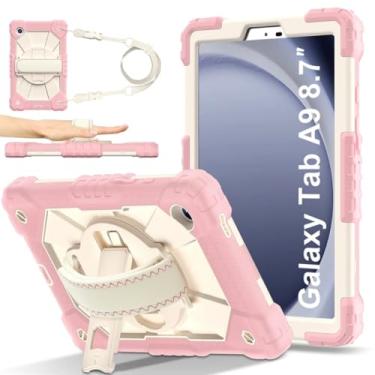 Imagem de Capa para Lenovo Tab P12 Pro de 12,6 polegadas (TB-Q706F/TB-Q706Z), à prova de choque, função de suporte, alça giratória de 360°, para suporte de caneta, alça ajustável (preto) (ouro rosa, Tab A9 2023