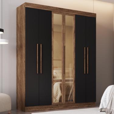 Imagem de Guarda Roupa Casal com Vidro Reflecta 6 Portas 100 MDF Malibu Doripel - Castanho Preto
