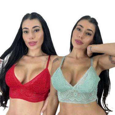Imagem de Kit 2 Top Cropped De Renda Feminino Sem Bojo Alças Ajustáveis Rendado 