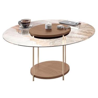 Imagem de Mesa de Centro Sky com Tampo de Vidro Castanho  HB Móveis - HB Moveis