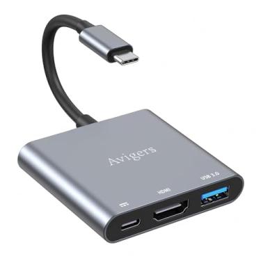 Imagem de Adaptador USB C para HDMI 4K a 30Hz, hub USB C, adaptador multiportas 3 em 1 com HDMI, monitor duplo para laptop, suporta USB C para HDMI 4K