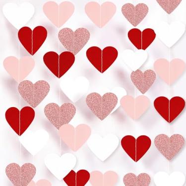 Imagem de HALOGATE Decorações De Dia Dos Namorados Vermelho Rosa Branco Rosa Ouro Glitter Coração Guirlanda Cordas - 8 Pacotes Papel Coração Guirlanda Banner Para Dia Dos Namorados Dia Das Mães Casamento Aniv