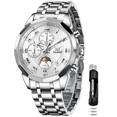 Imagem de OLEVS Relógios de pulso masculinos automáticos automáticos mecânicos luxuosos de aço inoxidável à prova d'água para homens, 3675: todo prateado