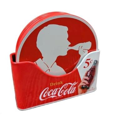 Imagem de The Tin Box Company Conjunto de porta-copos de 6 peças com suporte de metal em pé, vermelho