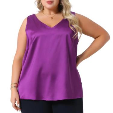 Imagem de Camiseta regata Agnes Orinda Plus Size, seda, cetim, decote em V, roxa