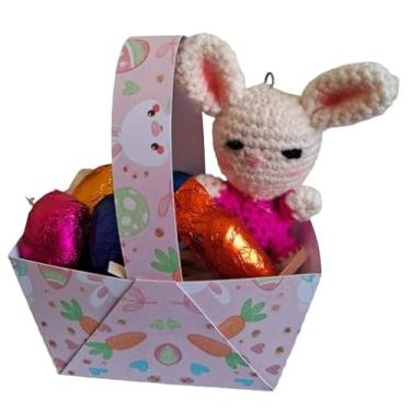 Imagem de Lembrancinha de Páscoa Cestinha com mini Ovinhos e Coelhinho (Rosa Flash, Coelhinho)