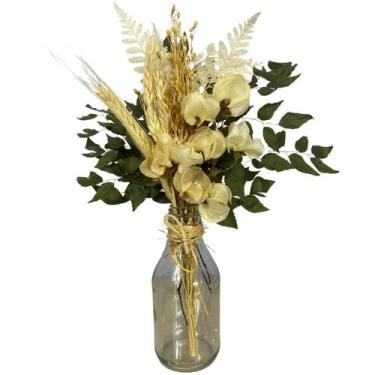 Imagem de Arranjo De Flores Secas Rústico E Luxo Para Decoração + Vaso De Vidro 