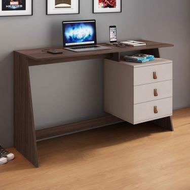 Imagem de Mesa Escrivaninha Gaby Candian 3 Gavetas Café/Off White - Jcm Móveis