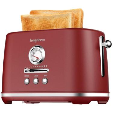 Imagem de Torradeira 2 Fatias com Desligamento Automático, Bandeja de Migalhas e 6 Níveis de Tostagem, 110V 1000W, LONGDEEM, Vermelha