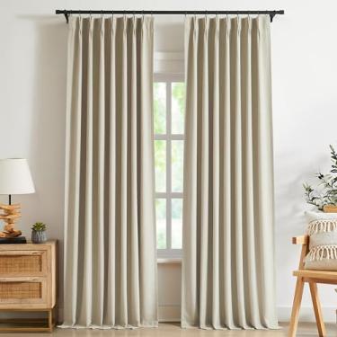Imagem de Kayne Studio Cortinas blecaute plissadas de areia 112 polegadas, mistura de linho, isolamento térmico, à prova de som, escurecimento do quarto, cortinas de janela com ganchos para sala de estar e