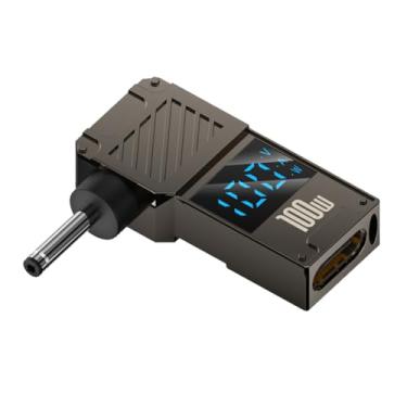 Imagem de CY Adaptador tipo C com entrada USB-C para conector CC de 3,0 x 1,1 mm, ecrã LED inteligente, potência de saída de 100 W, 20 V, 5 A, carregamento PD de 65 W, adaptador para portátil