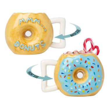 Imagem de Caneca de donut de cerâmica - Caneca deliciosa de rosquinha com cobertura de chocolate com granulados - Citação engraçada "MMM... Donuts!" - Copo popular para café, chá e mais - Tamanho grande de 400