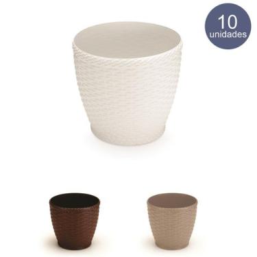 Imagem de Cachepos Rattan Redondo Mini - Kit 10 Unidades Vaso Azaleia Orquidea -