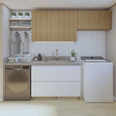 Imagem de Lavanderia Modulada com 2 Armários Aéreos e Balcão 100% Mdf Rainha