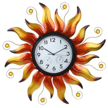 Imagem de HOBYLUBY Relógio externo grande, relógio de parede ao ar livre com termômetro e umidade, relógio externo silencioso sem tique-taque para pátio, sala de estar, cozinha (laranja)