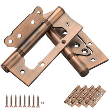 Imagem de Dobradiças de porta de aço inoxidável 304 de 12 cm com rolamentos – resistente, sem necessidade de encaixe, acabamento escovado – Pacote com 4 (suporta até 200 kg) cor cobre vermelho