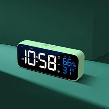 Imagem de DCYEQRQ Despertador de música LED temperatura umidade controle de voz na mesa relógio de alarme duplo relógio digital recarregável de parede (cor: Verde)