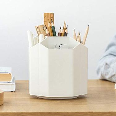 Imagem de Organizador de mesa com porta-lápis, organizador de acessórios de escritório, organizador de material escolar para caneta, lápis de cor, pincéis de arte, 5 compartimentos, branco, presente para