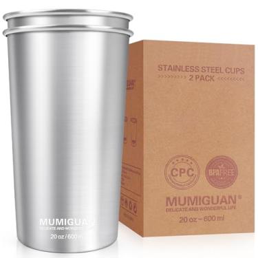 Imagem de MUMIGUAN Copos de aço inoxidável 600 ml (pacote com 2), copos de aço inoxidável, copos de aço inoxidável para acampamento, copos de metal empilháveis, sem BPA, empilháveis, duráveis.