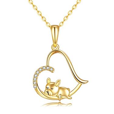 Imagem de KECHO Colar de buldogue francês de ouro 14 quilates para mulheres, pingente de coração, joias de aniversário, para filha, irmã, meninas adolescentes, Ouro, Ouro