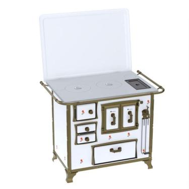 Imagem de Fogao a Lenha N 2 Renaissance Chapa de Aluminio Branco Flor Cald