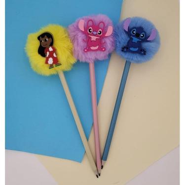 Imagem de 03 Lápis Pompom Stich Angel Lilo lapis de escrever para escola material escolar papelaria