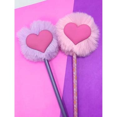 Imagem de 02 Lápis Pompom coração amor material escolar esferografica papelaria presente natal volta as aulas