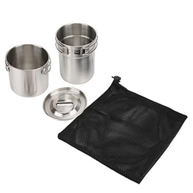 Imagem de Copo de aço inoxidável Cozinheiro dobrável Cook Pot ao ar livre caneca de acampamento com alça dobrável para camping e caminhada 2pcs 700ml 1000ml