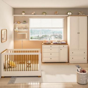 Imagem de Quarto de Bebê Completo 1 Berço 1 Cômoda e 1 Guarda Roupa 2 portas Baby Ananda Casatema OffWhite/Mel