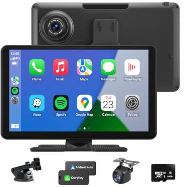 Imagem de Tela de carro compatível com Apple CarPlay Android sem fio, câmera dupla, tela sensível ao toque 1080p de 22,4 cm, estéreo, reprodutor de música, vídeo, conexão espelhada, Bluetooth, Siri, AirPlay