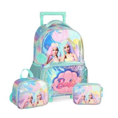 Imagem de Kit Mochila Rodas Barbie Infantil Lancheira E Estojo - Verde