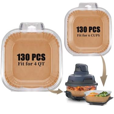 Imagem de Forros de papel Air Fryer, 130 + 130 peças de papel pergaminho antiaderente compatível com Ninja Crispi Air Fryer acessórios portáteis, forros, folhas de papel pergaminho não branqueado descartáveis