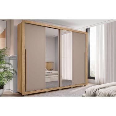 Imagem de Guarda Roupa Casal 2 Portas de Correr c/ Espelho e 4 Gavetas Praticus Lux Buriti/Fendi - Caemmun