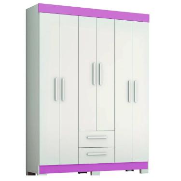 Imagem de Guarda Roupas Casal Juvenil 6 Portas 2 Gavetas Líbano Branco / Rosa Notável
