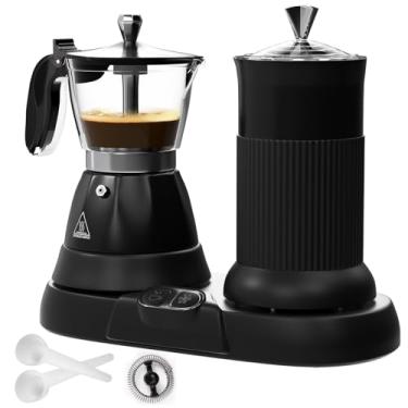 Imagem de Vaolvpant Máquina De Café Expresso Elétrica Com Vaporizador De Leite 2 Em 1 Cafeteira Moka Eficiente Com Espuma De Leite Operação De Um Toque De Alumínio Para Cappuccinos, Lattes, Macchiatos E Preto