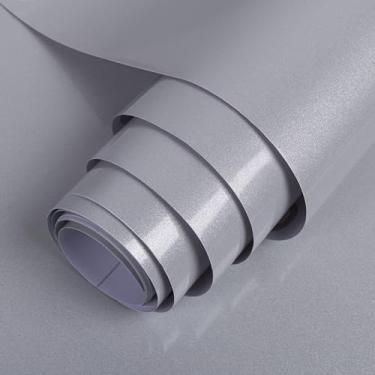 Imagem de TANONE Papel de parede cinza vinil papel de contato autoadesivo filme decorativo espesso à prova d'água para revestimento de parede, cozinha, bancada, armários, guarda-roupa, móveis, glitter