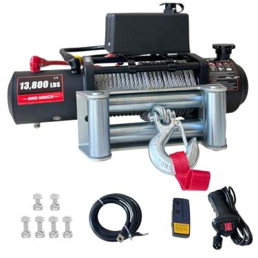 Imagem de Guincho para veículo elétrico de 6,3 kg - guincho elétrico de 12 V com controle remoto sem fio, cabo de aço de 2,8 m e design à prova d'água IP67 - Guincho off-road resistente para Wrangler, UTV, ATV