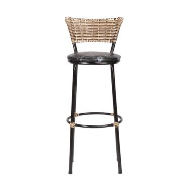 Imagem de Banqueta Alta Fixa Elegante com Encosto Junco Cappuccino Mesclado, Assento Confortável em Corino e Estrutura Preta Ideal para Cozinha Balcão ou Área Gourmet (FLORAL PRETO)