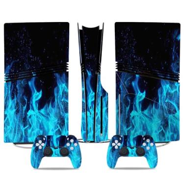 Imagem de Decal Skin for Ps5 Pro Disk, Whole Body Vinyl Sticker Cover for PlayStation 5 Pro Console and Controller(Blue fire, PS5 Pro Disk)