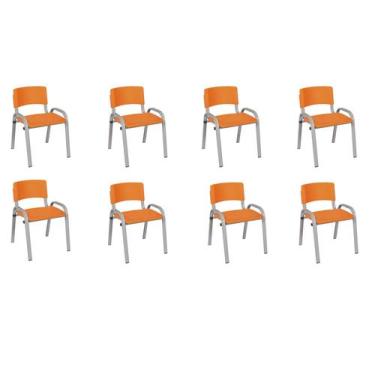 Imagem de Kit 8 Cadeira Iso Infantil Creche, Escola Base Cinza Laranja - LAURALA