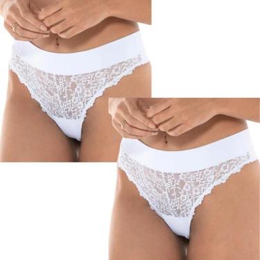 Imagem de Kit 2 Calcinhas Fio Dental Vanille DeMillus Renda Cós Duplo, Branco, M
